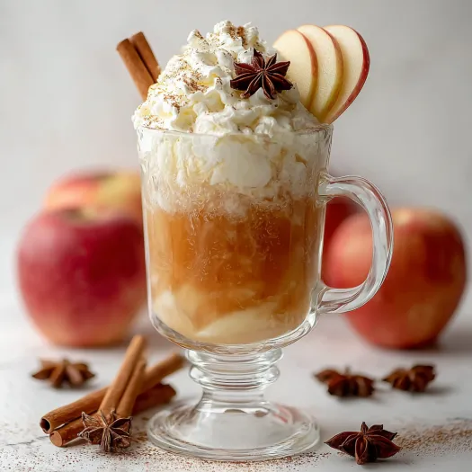 A glass of apple cider with a cinnamon stick in it.