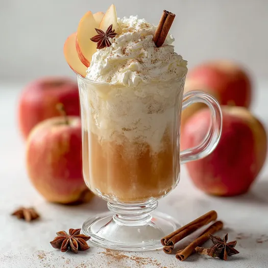 A glass of apple cider with cinnamon and star anise.