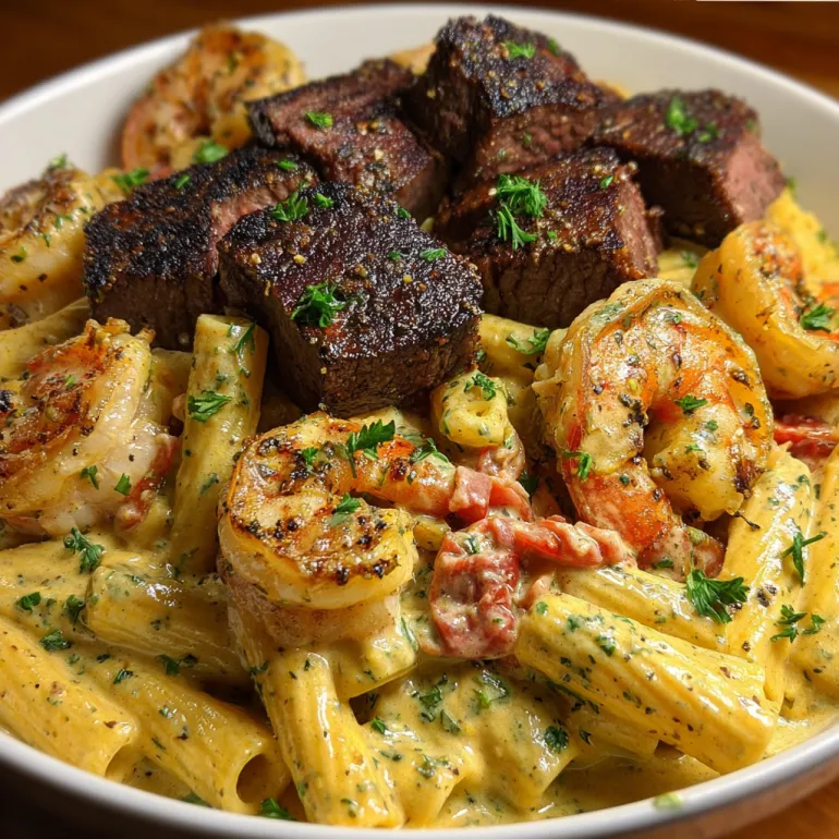 A plate of food with shrimp and meat.