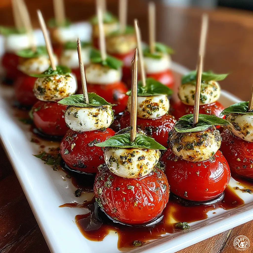 A plate of mini caprese mozzarella bites.
