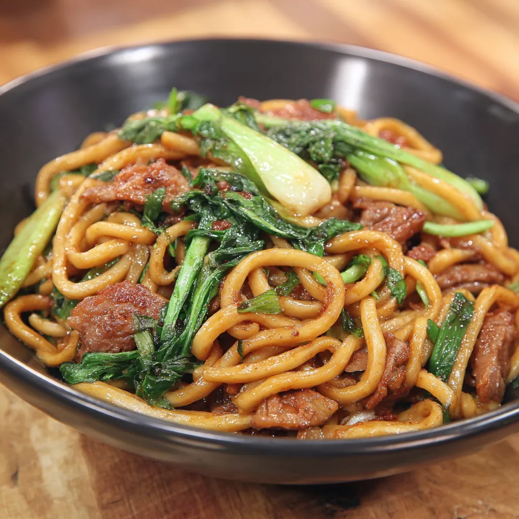A bowl of Shanghai Fried Noodles.