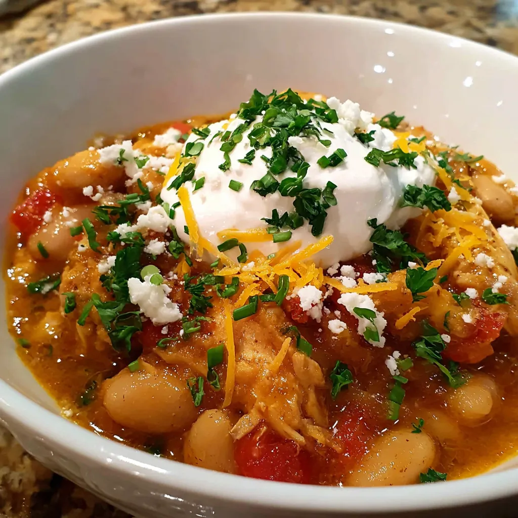 A bowl of slow cooker buffalo chicken chili.