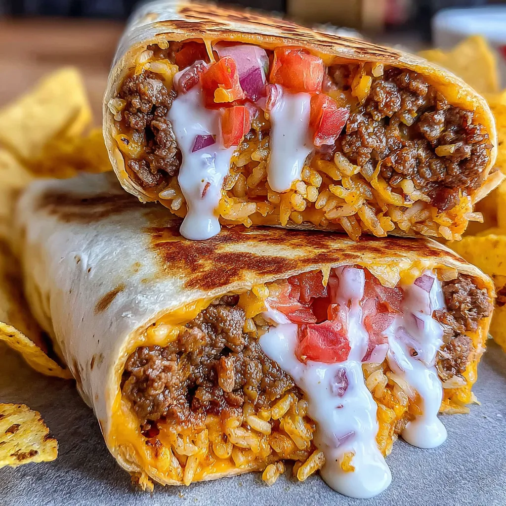 A grilled cheese burrito with rice and tomatoes.