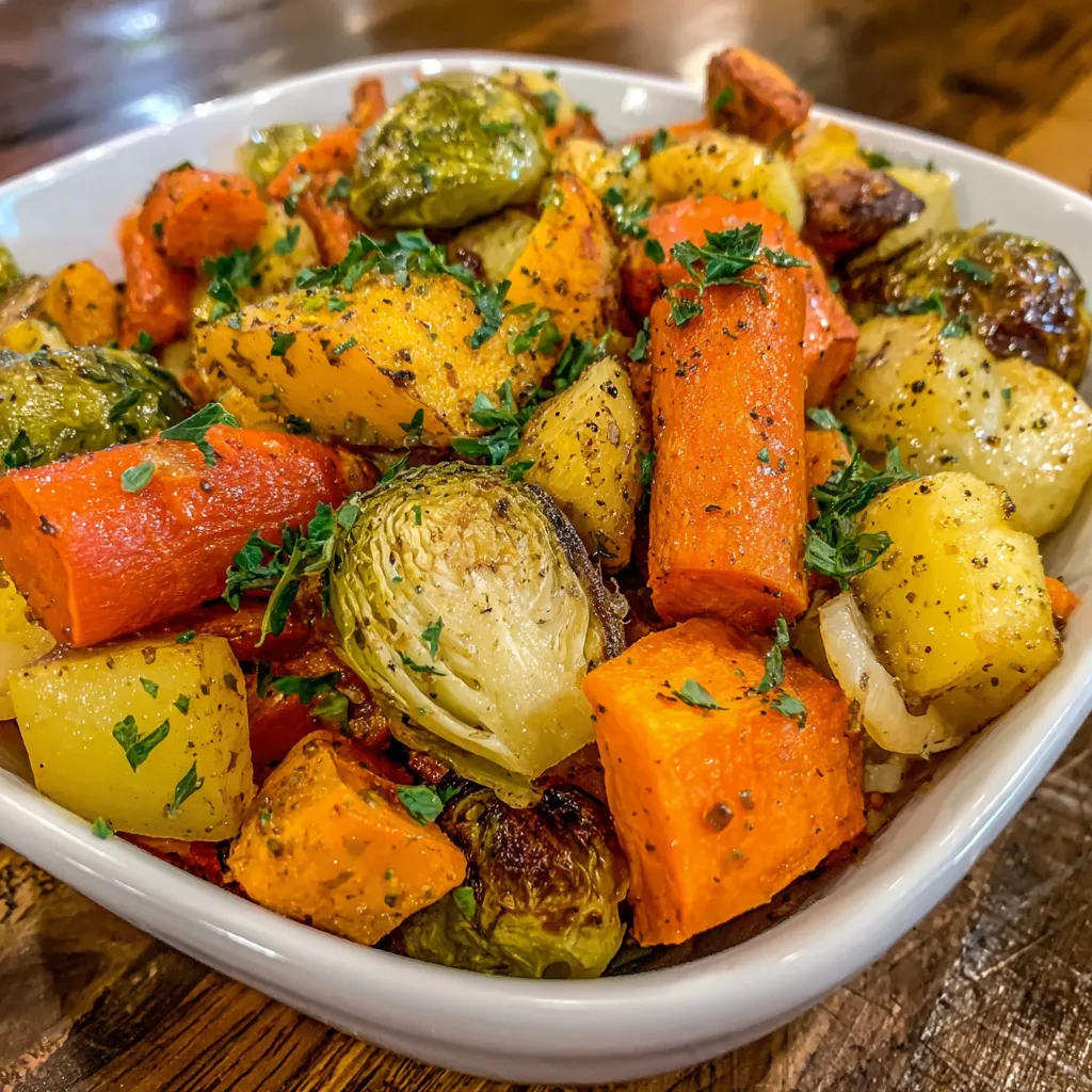 A bowl of roasted vegetables.