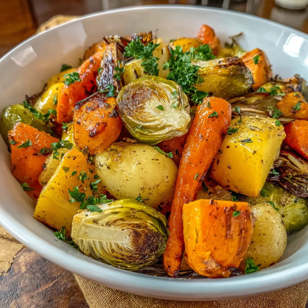 A bowl of roasted vegetables.