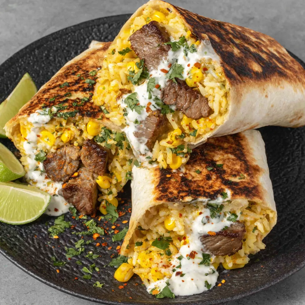 A plate of food with a wrap on it.