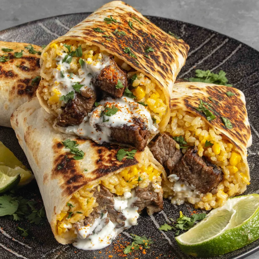 A plate of street corn steak crunch wraps.