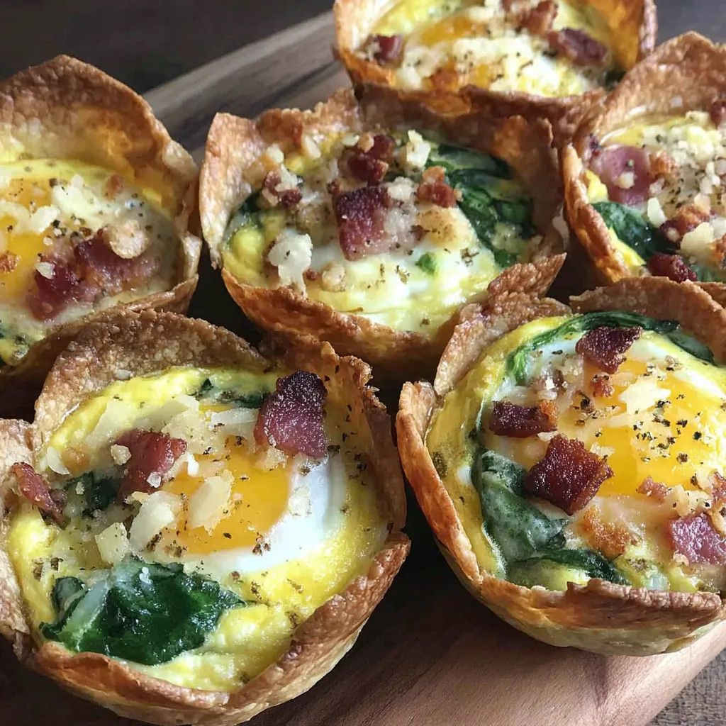 Easy egg bite cups with bacon and spinach.