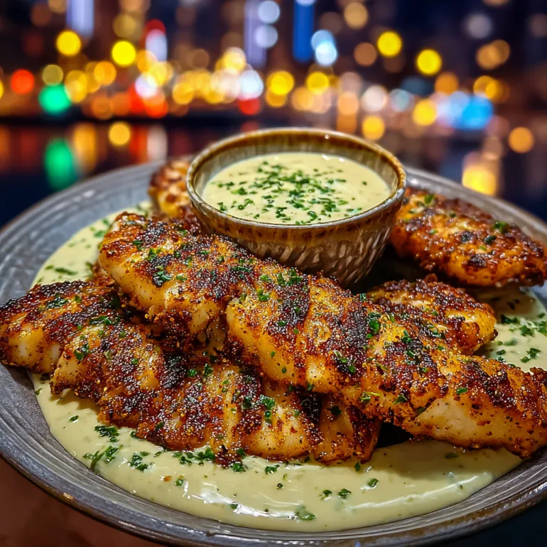 Spicy Cajun Cod Strips with Zesty Lime Dip.