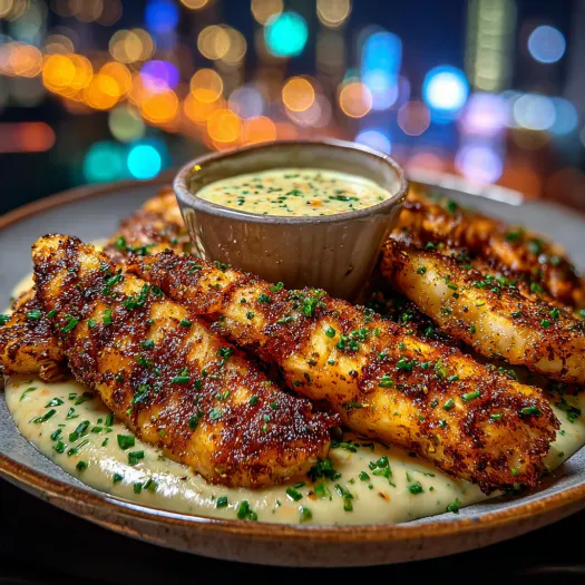 Spicy Cajun Cod Strips with Zesty Lime Dip.