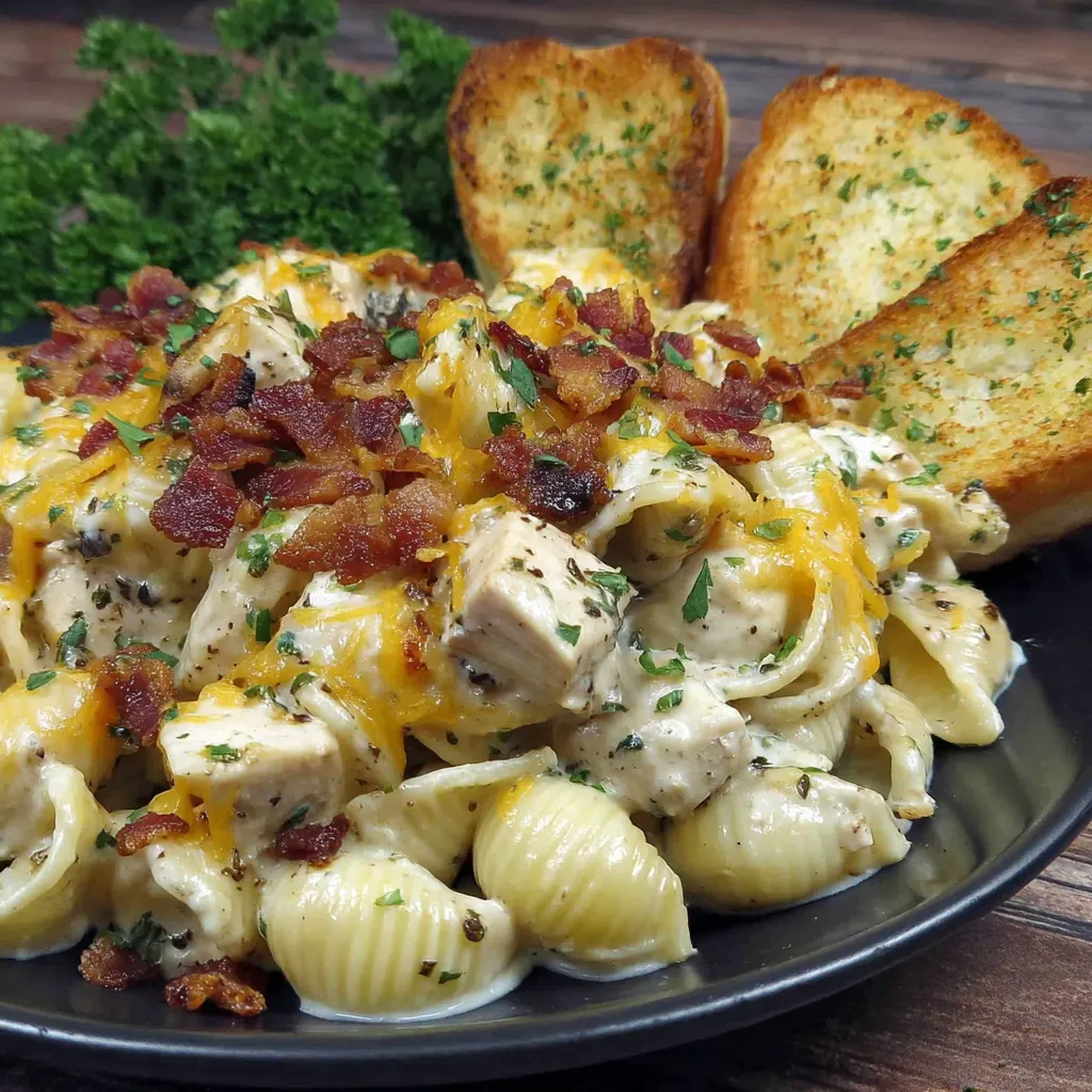A plate of chicken bacon ranch casserole.
