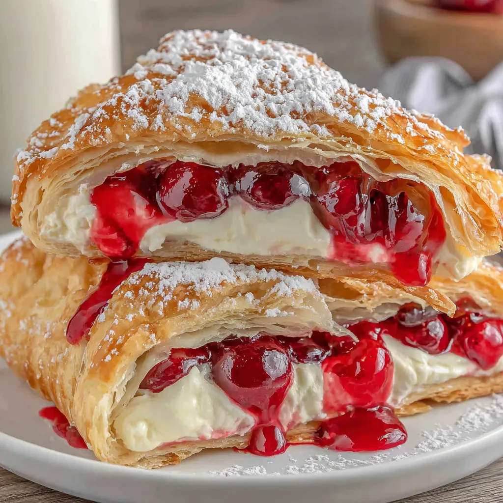 A close up of a braided cherry danish.