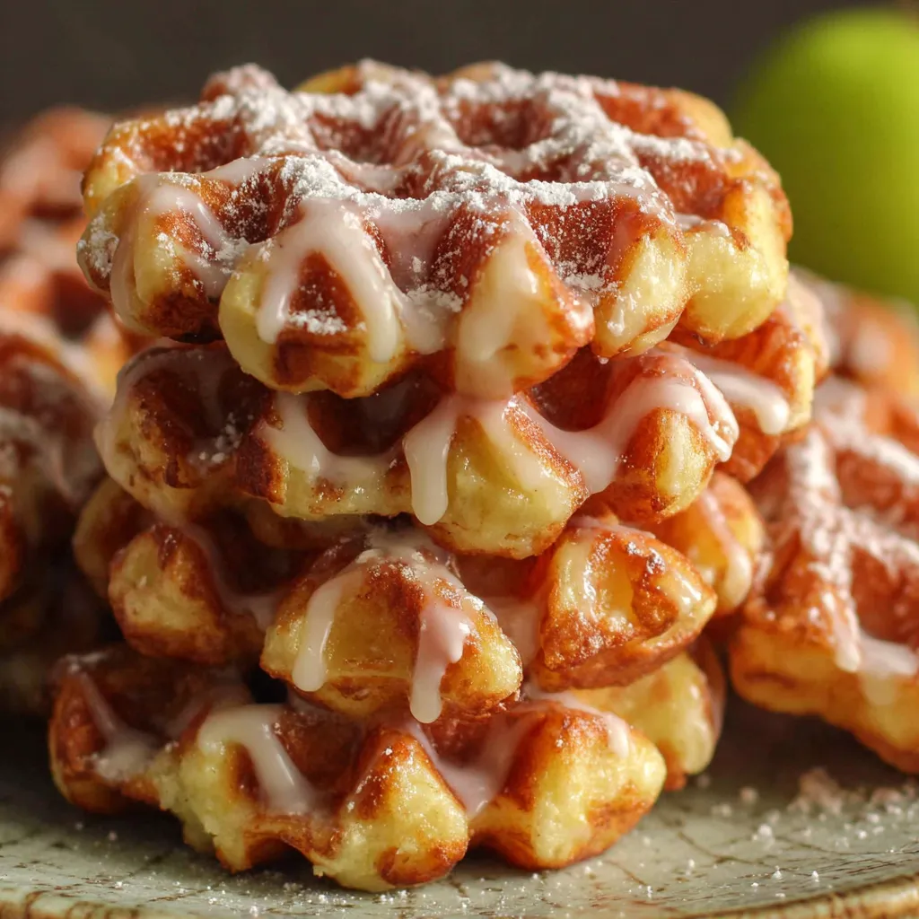 A stack of mini apple fritter waffle donuts.