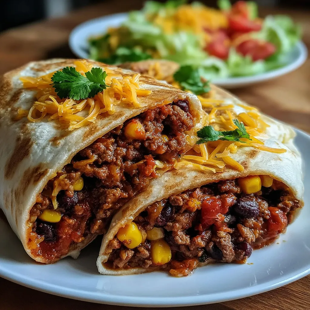 A plate of food with a chicken burrito and a salad.