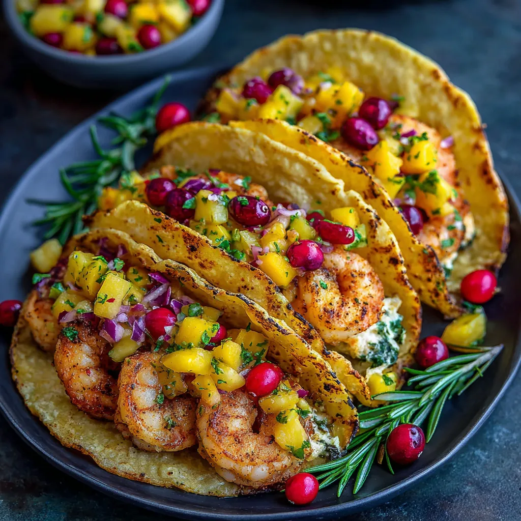 Shrimp tacos with mango salsa.