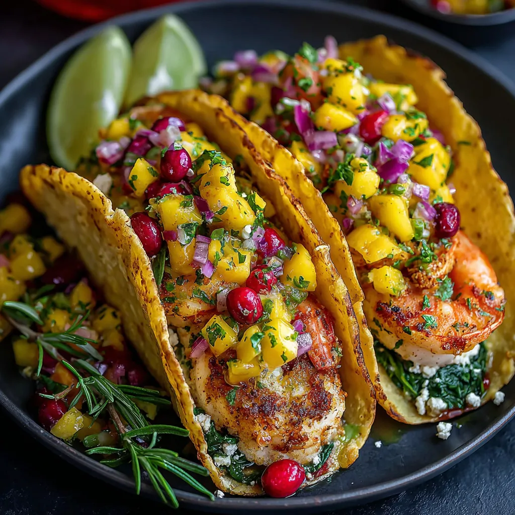 Shrimp tacos with mango salsa.