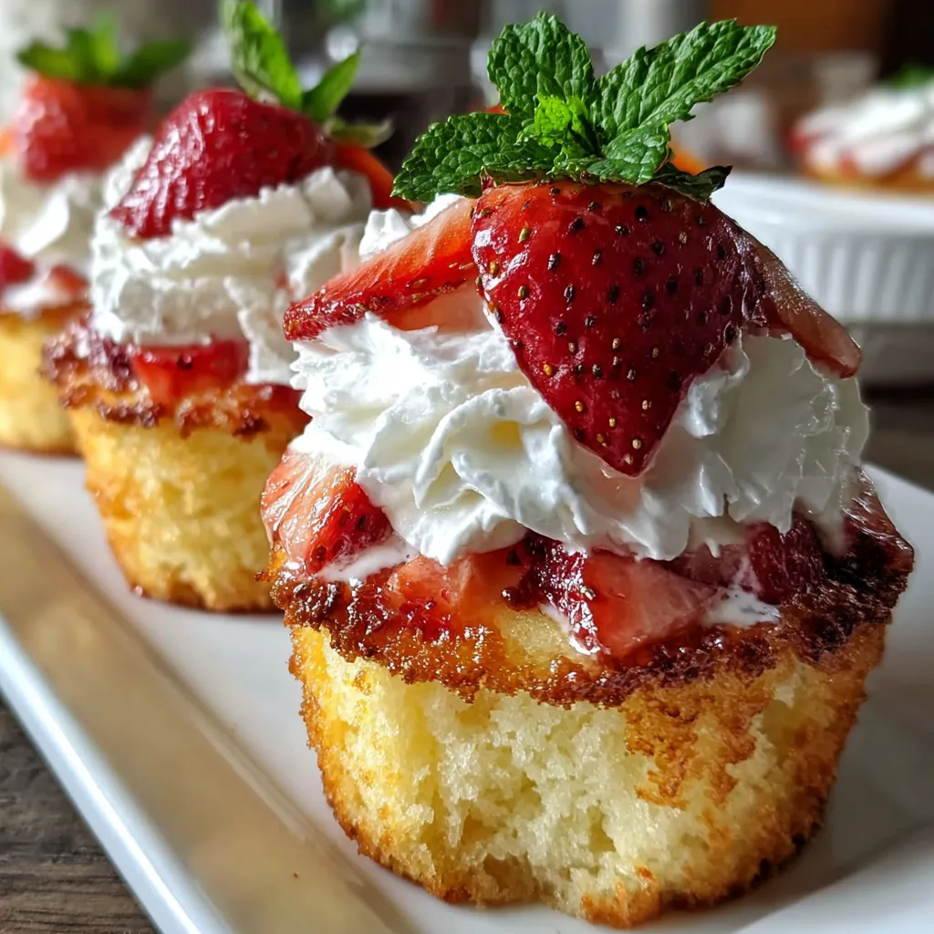 A plate of bourbon strawberry angel food cupcakes.
