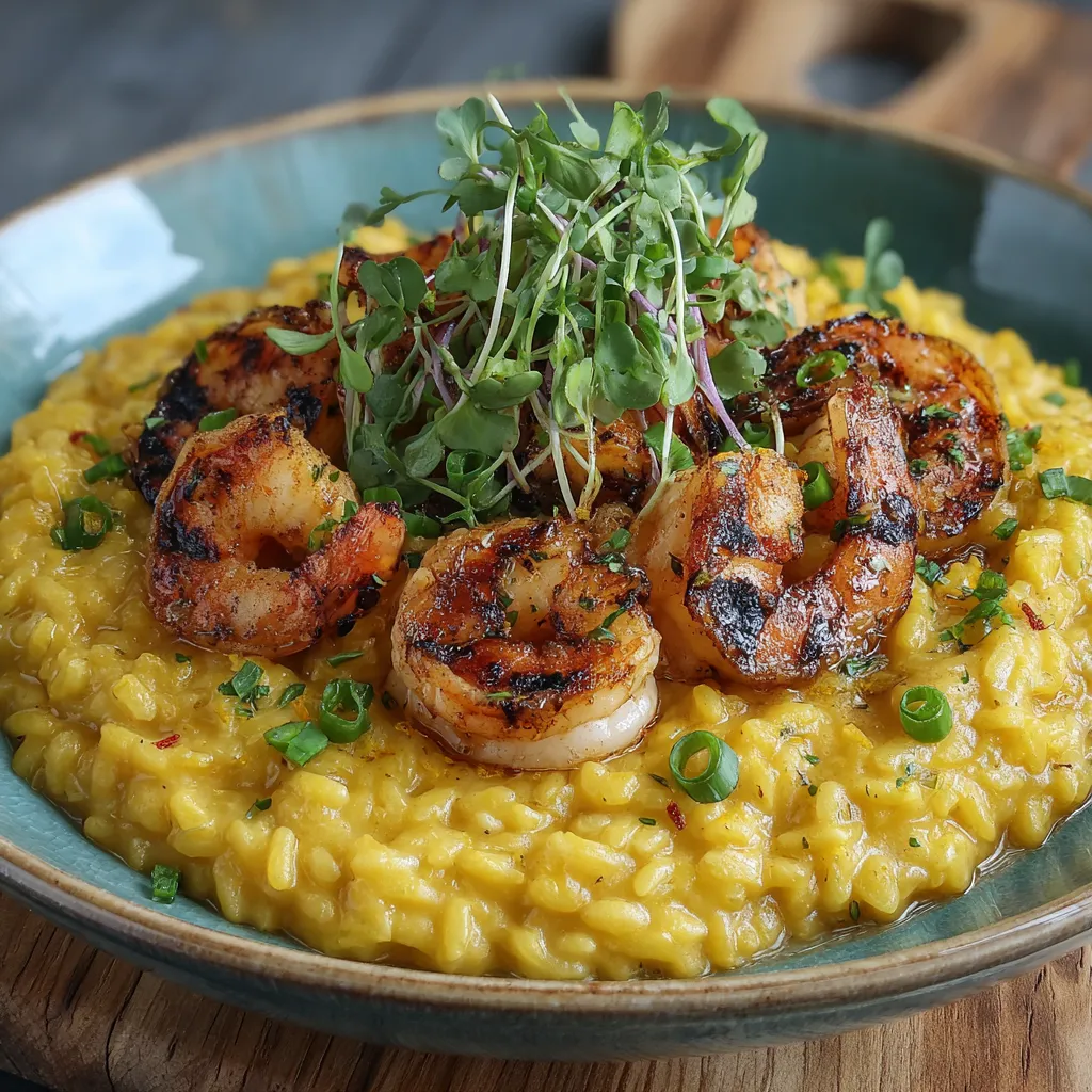 A plate of Saffron Shrimp Risotto.
