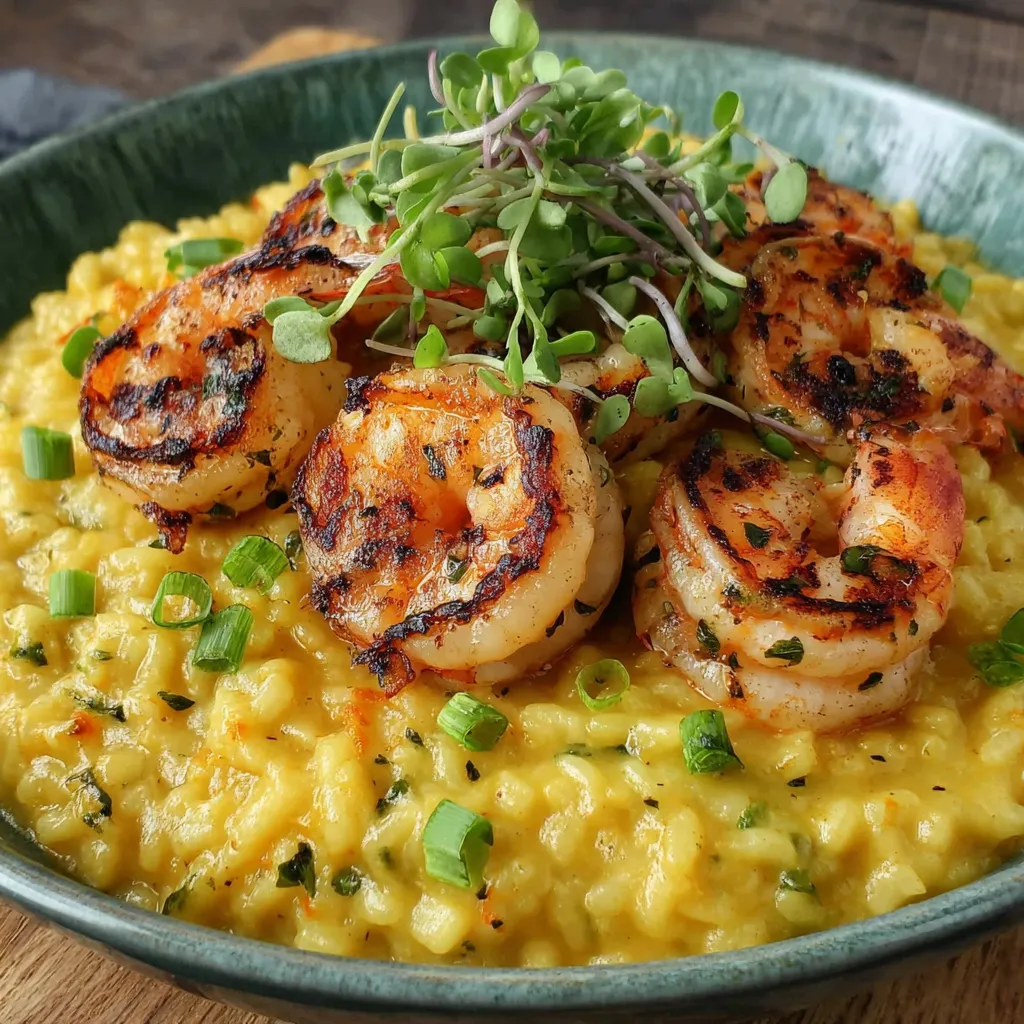 A plate of Saffron Shrimp Risotto.