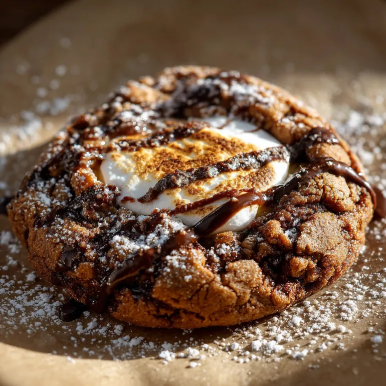 A cookie with chocolate and marshmallows on it.