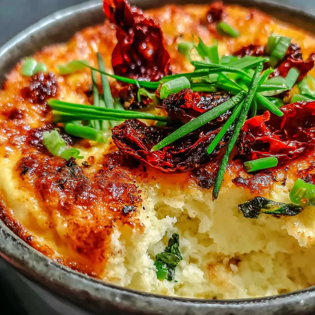 A bowl of baked cottage cheese eggs.