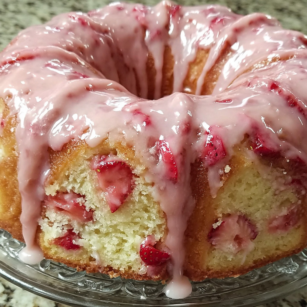 A homemade strawberry cream cheese pound cake.