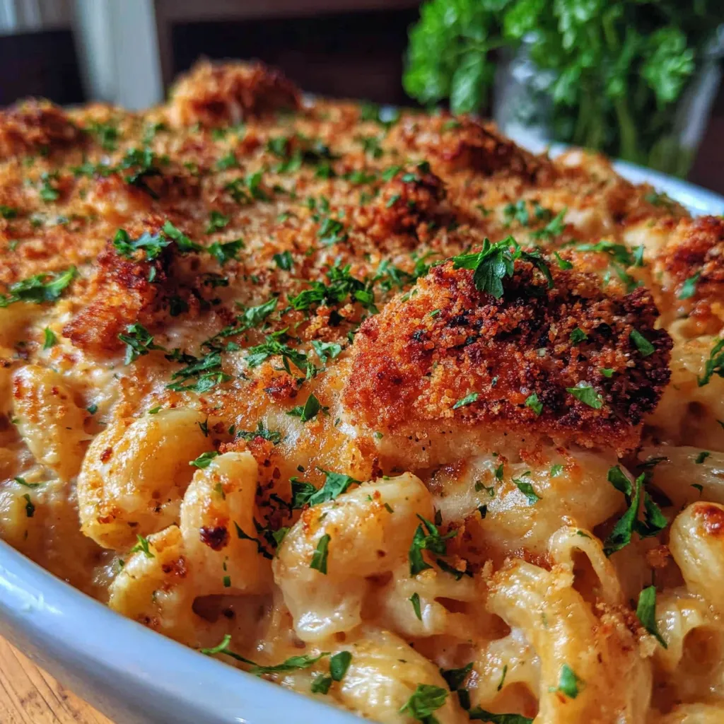 A casserole with chicken and cheese.