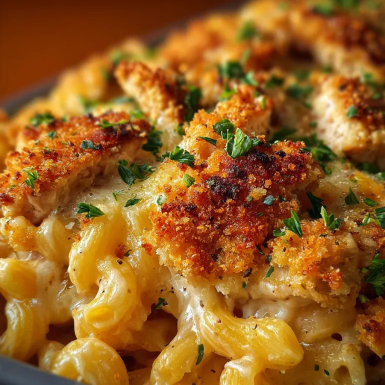 A close up of a Dump-and-Bake Chicken Parmesan Casserole.
