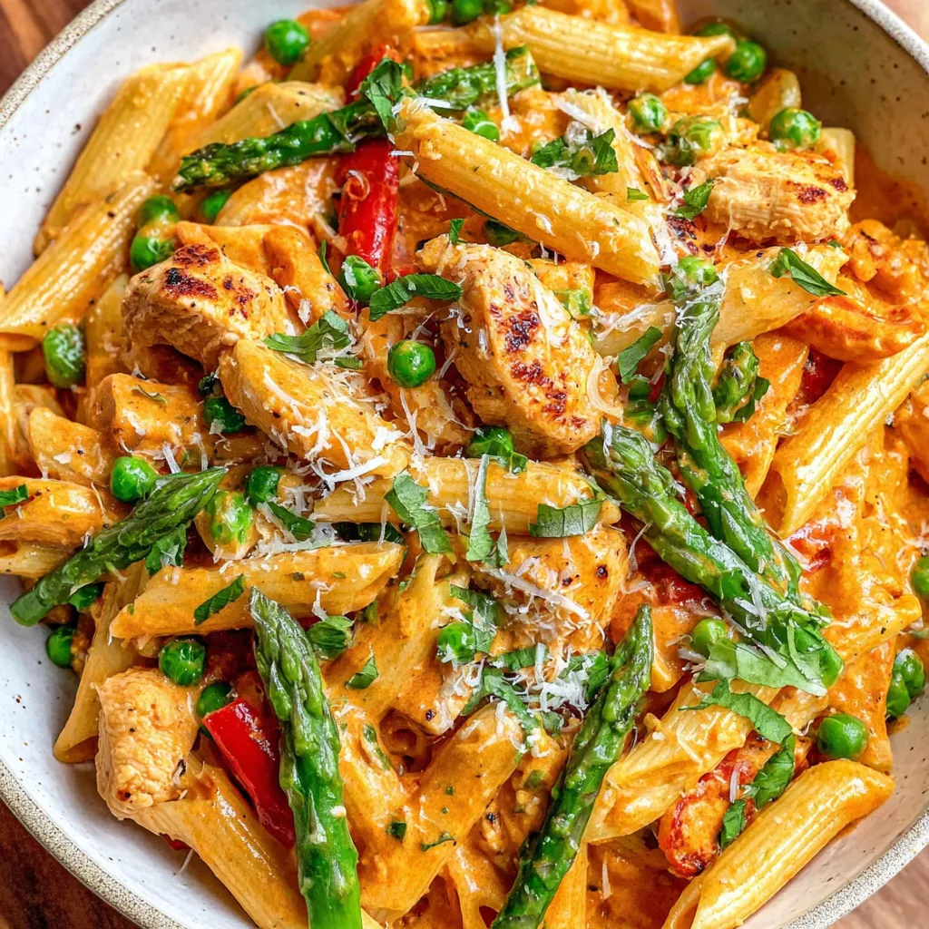 A bowl of spicy chicken chipotle pasta.