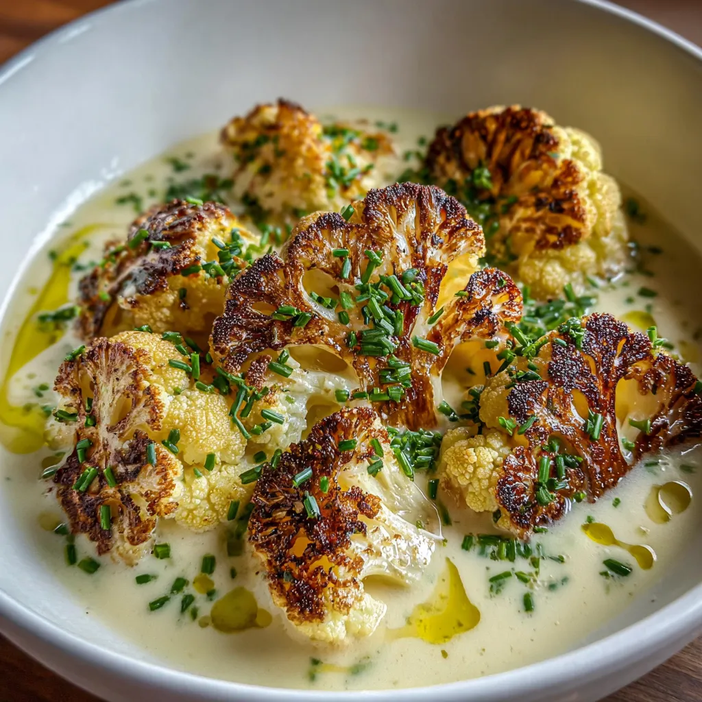 A bowl of roasted cauliflower soup.