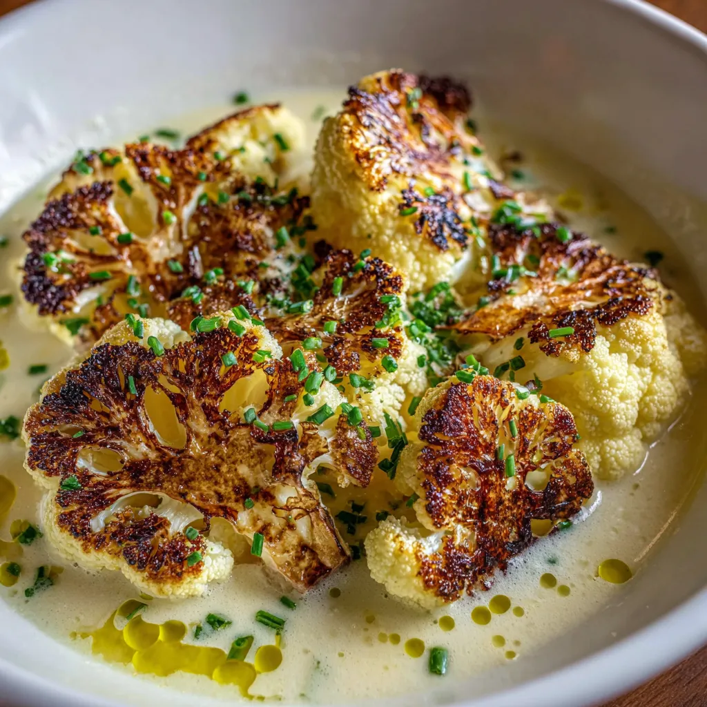 A bowl of roasted cauliflower soup.
