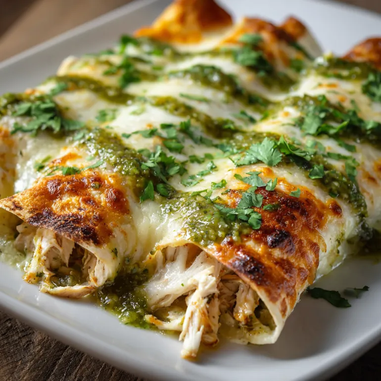 A plate of Verde Chicken Enchiladas.