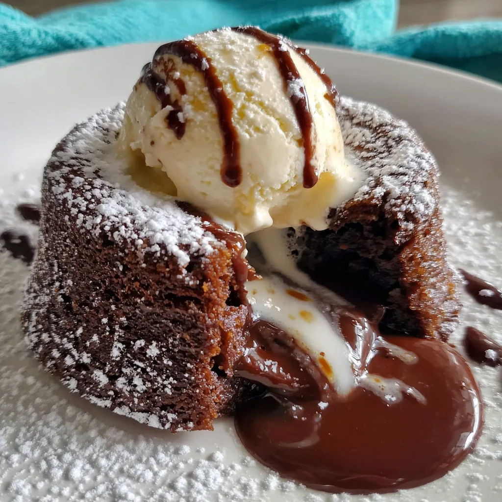 A chocolate lava cake with a scoop of ice cream on top.