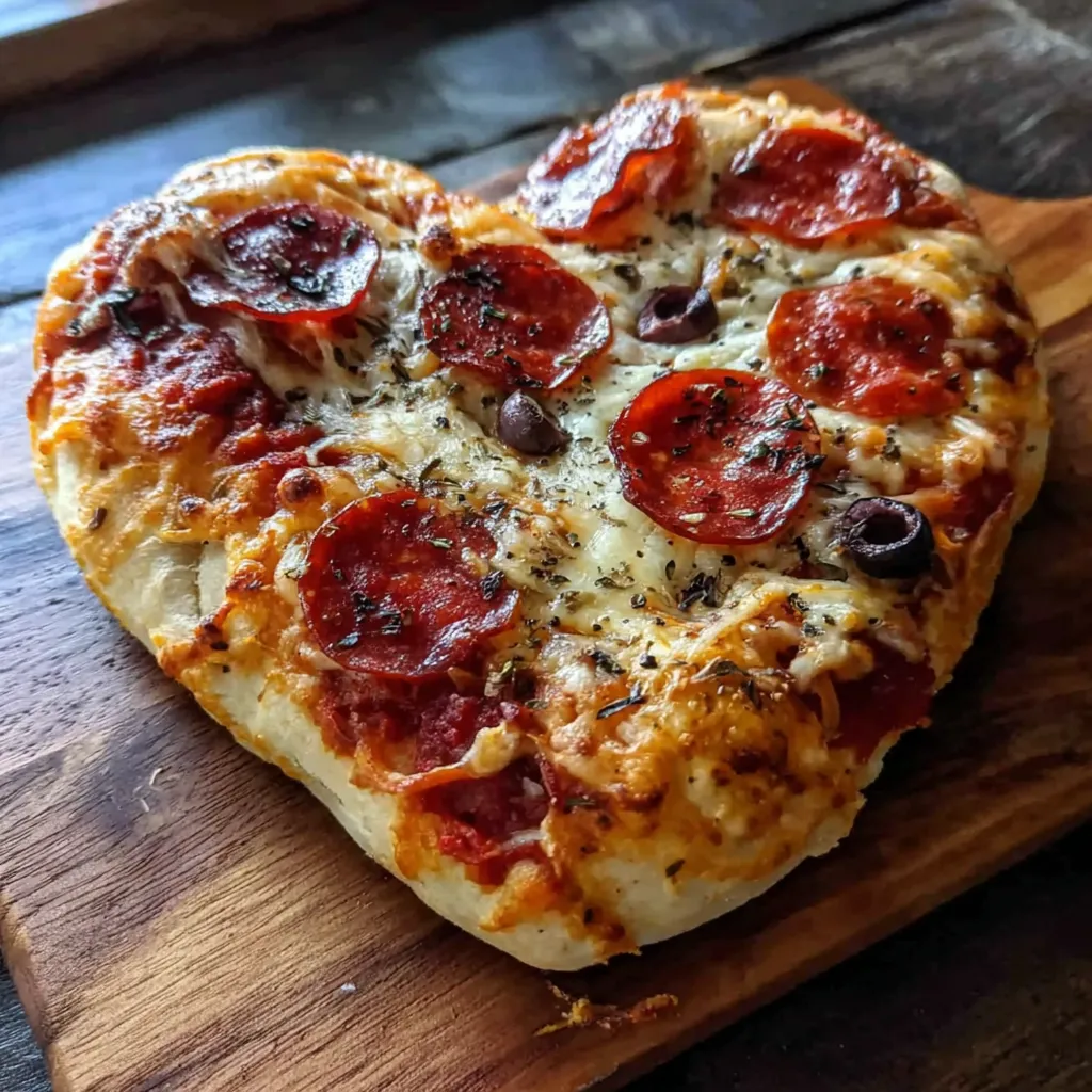 A heart shaped pizza with pepperoni and cheese.