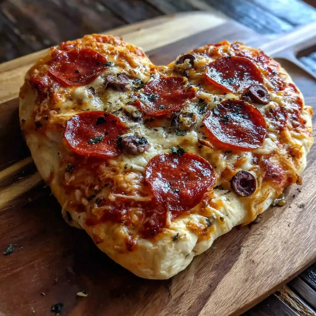 A heart shaped pizza with pepperoni and cheese.