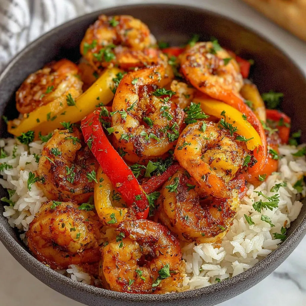 A bowl of shrimp and peppers.