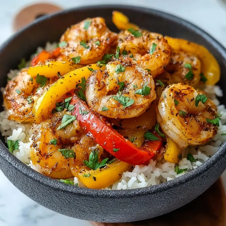 A bowl of shrimp and peppers.
