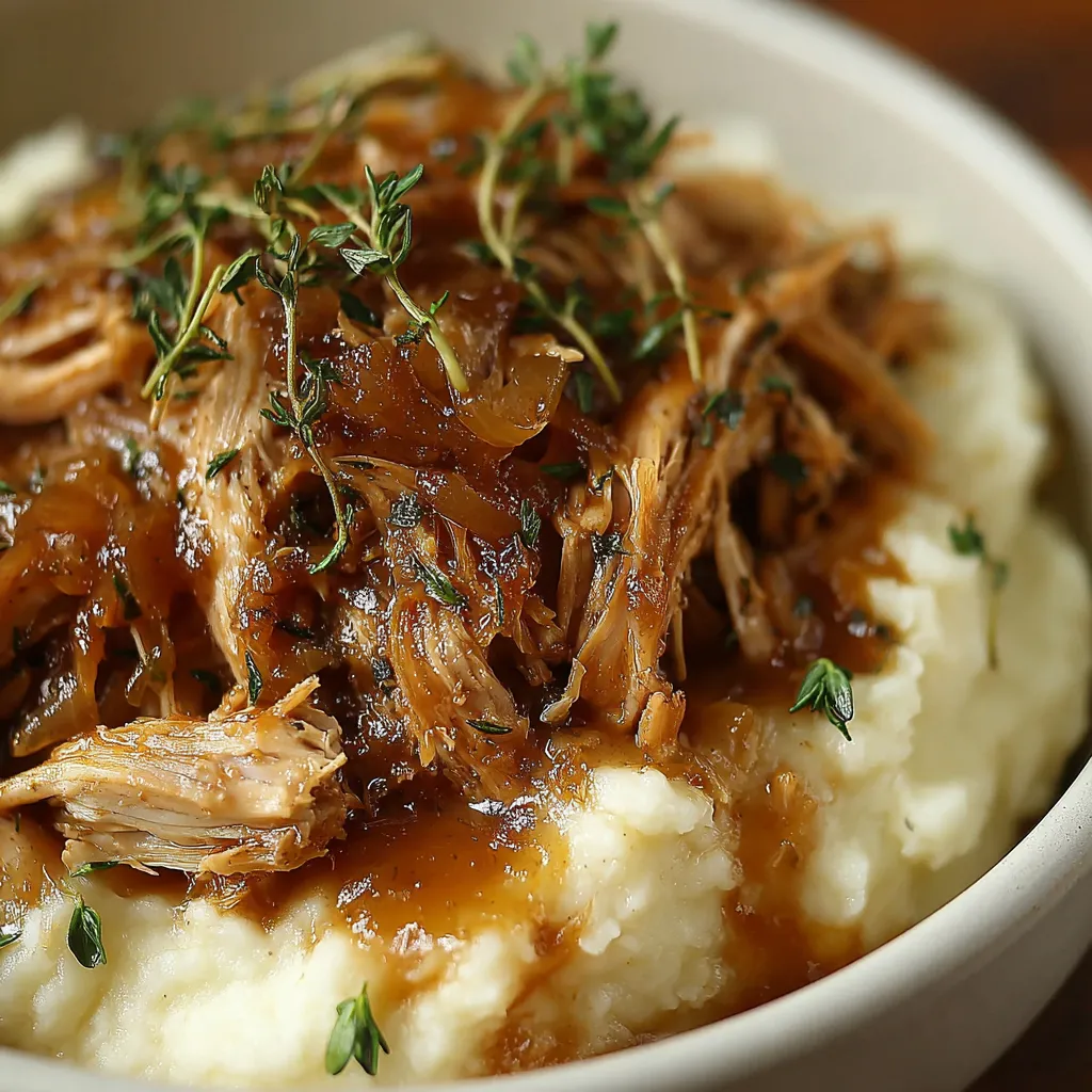 A bowl of French onion chicken.