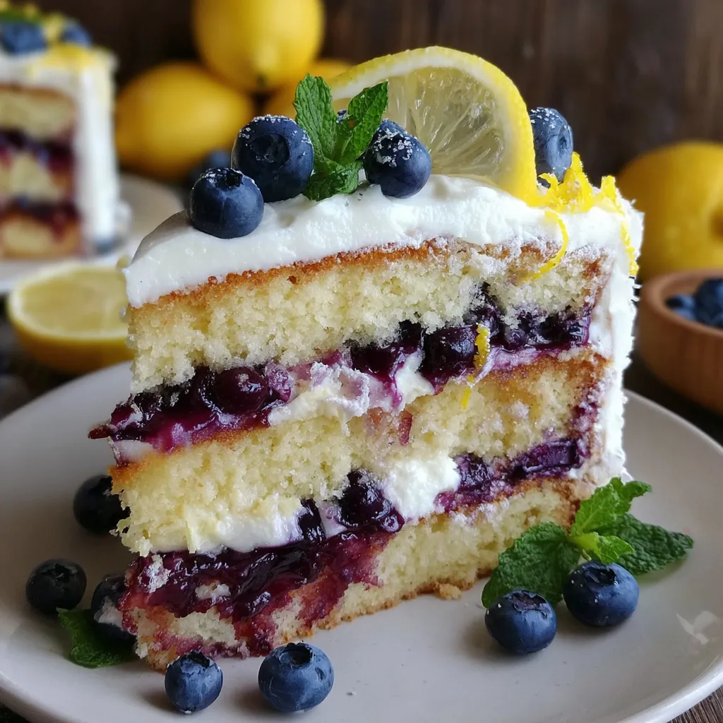 A slice of lemon blueberry layer cake.