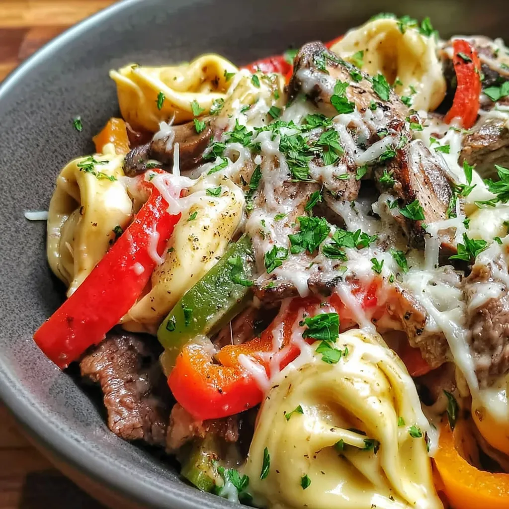 A bowl of food with meat and cheese.
