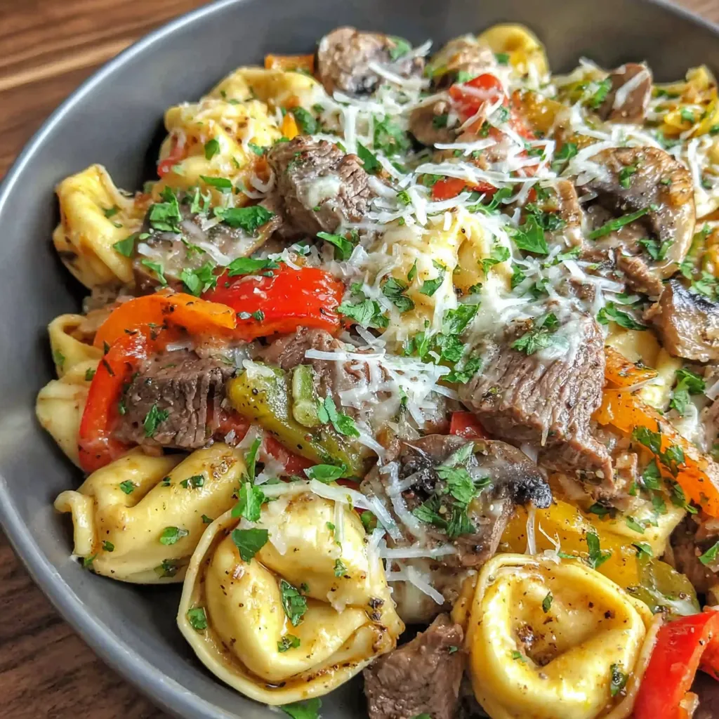 A bowl of food with meat and cheese.