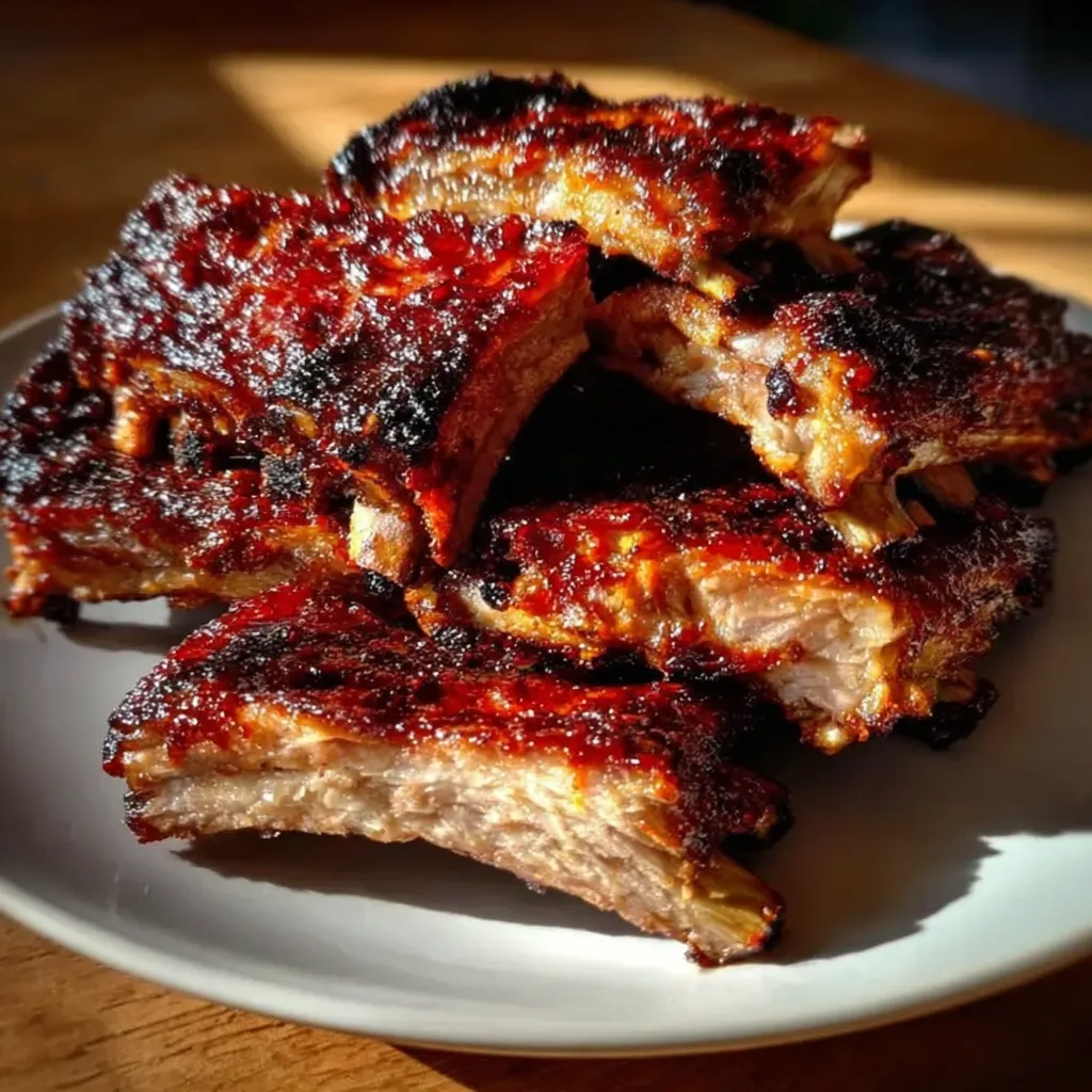 A plate of BBQ ribs.