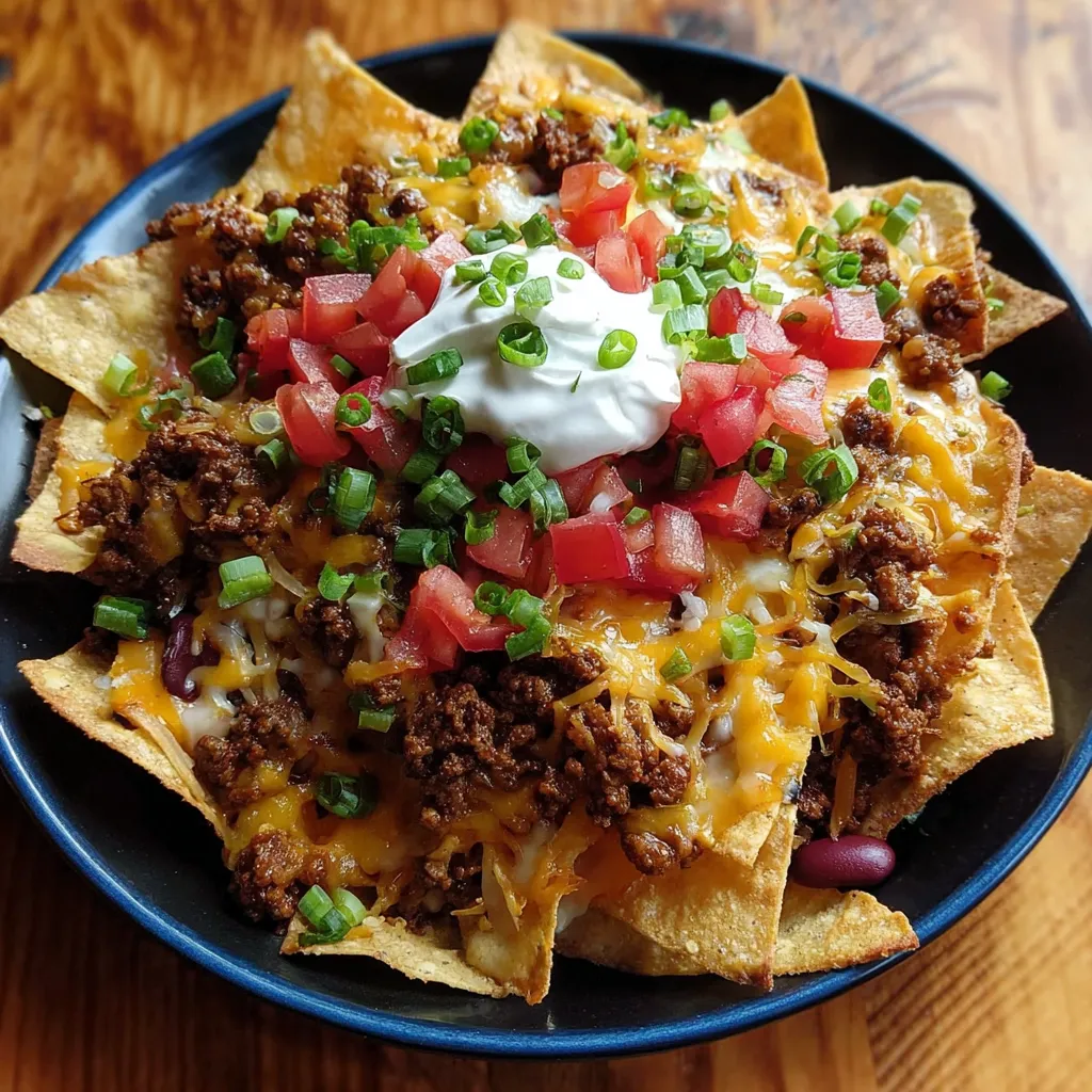 A plate of nachos with ground beef.