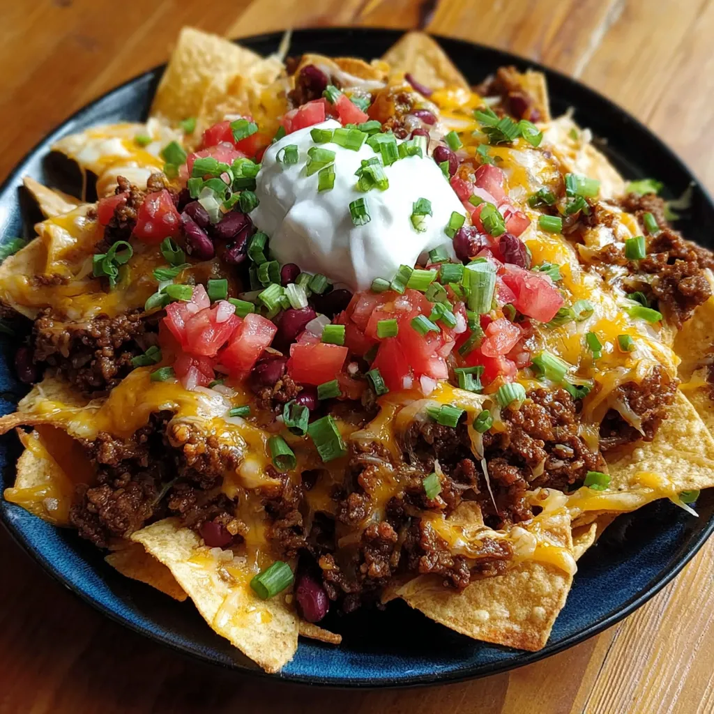 A plate of nachos with cheese and tomatoes.