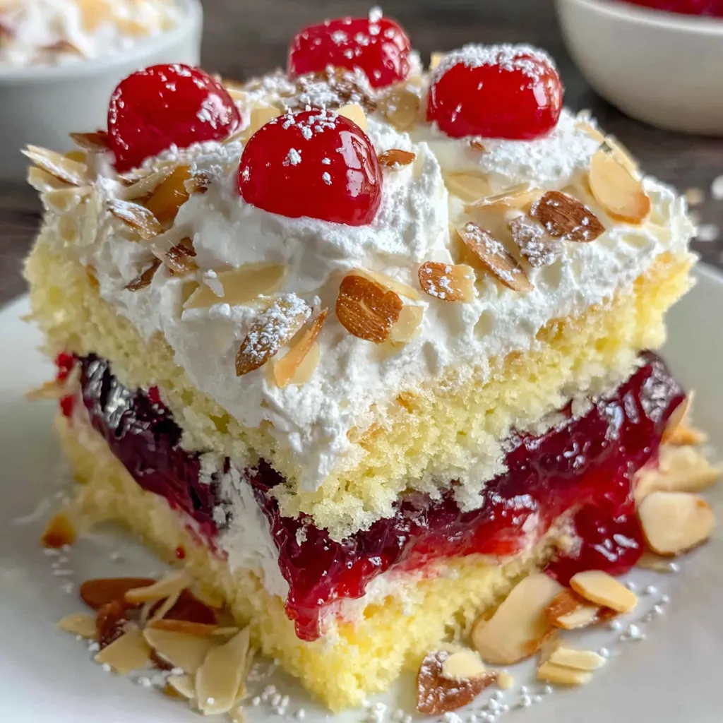 A slice of a cake with white frosting and red berries.