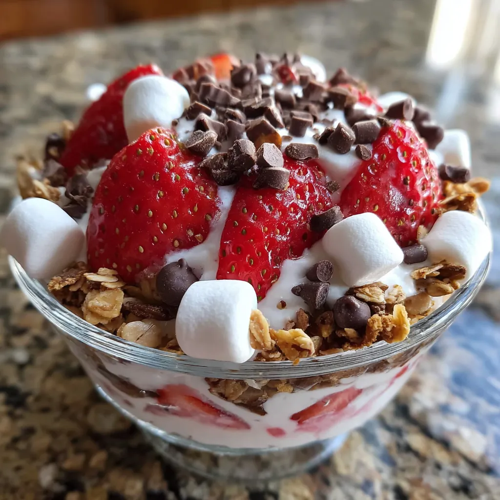 A bowl of strawberries and marshmallows.