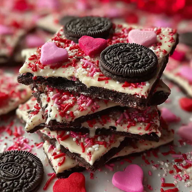 A stack of Oreo cookies with hearts on top.