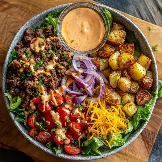 A bowl of food with a variety of ingredients.