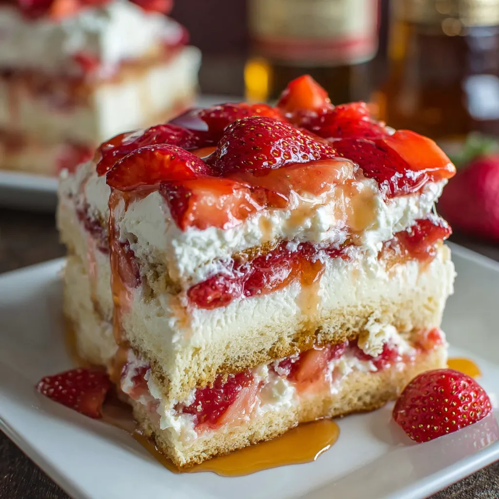 A slice of strawberry tiramisu.