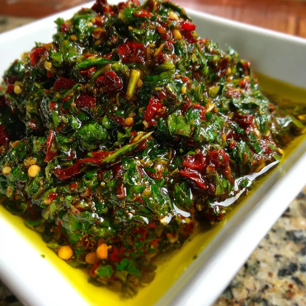 A white bowl filled with a green sauce.